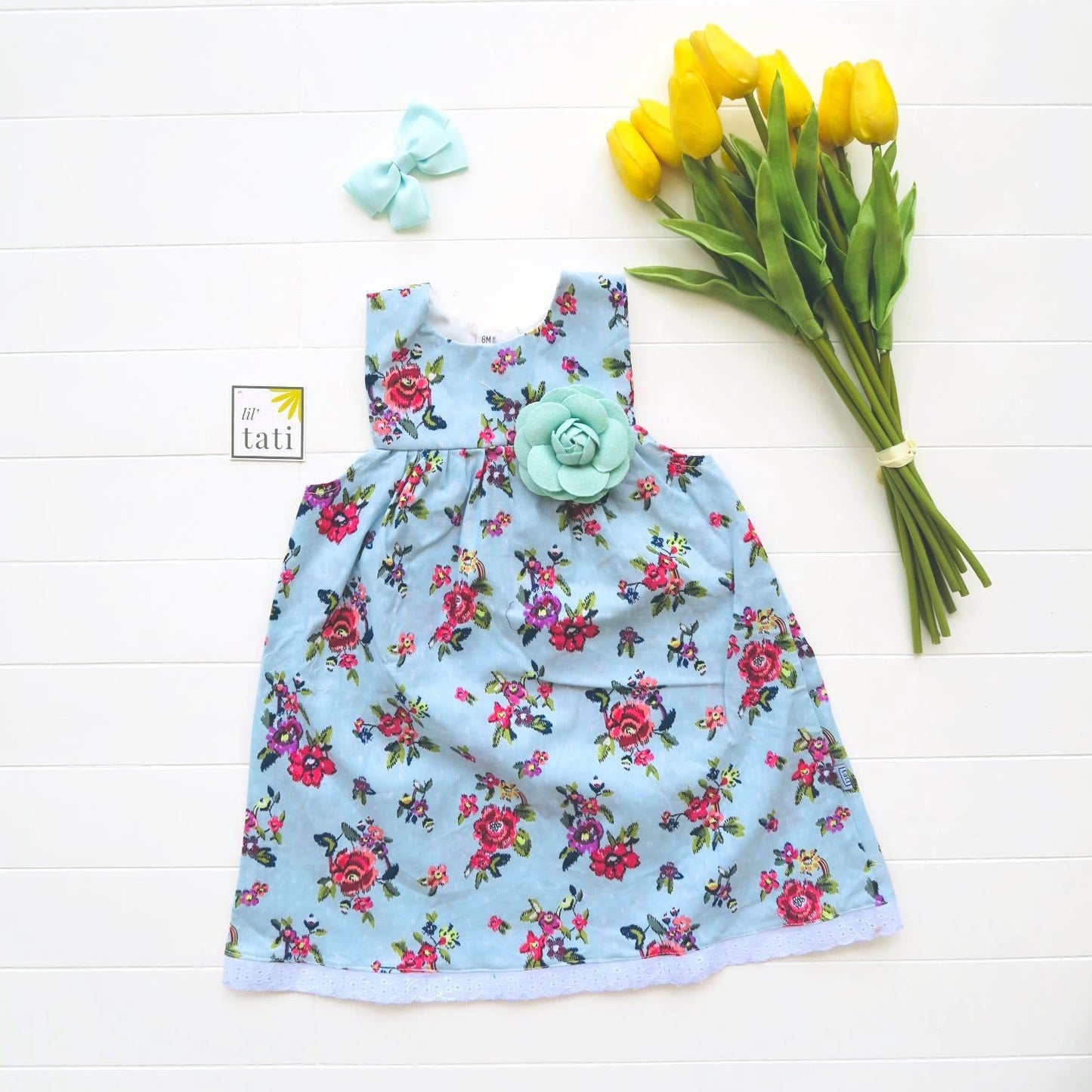 Peony Dress in Water Flower Print - Lil' Tati