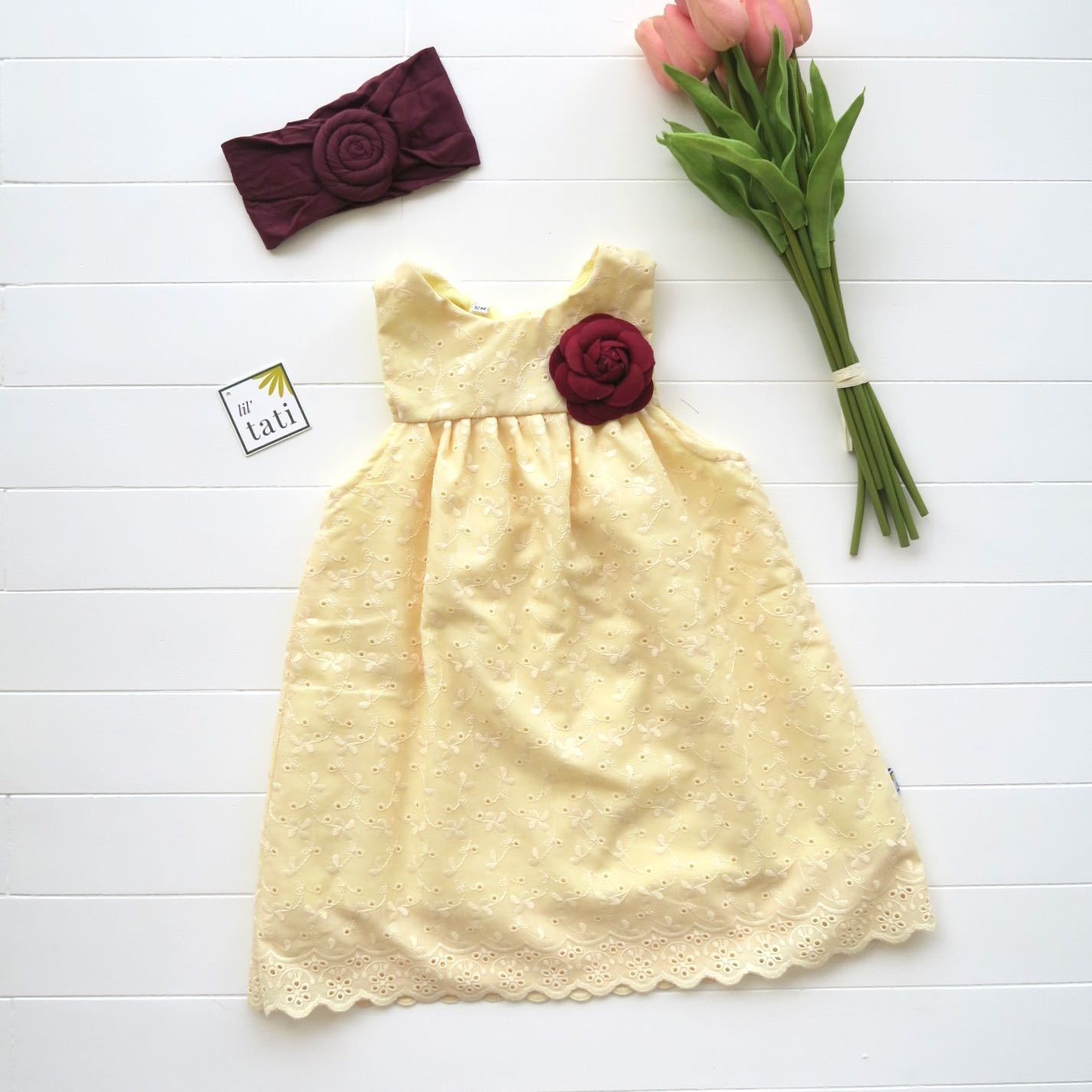 Peony Dress in Yellow Eyelet - Lil' Tati