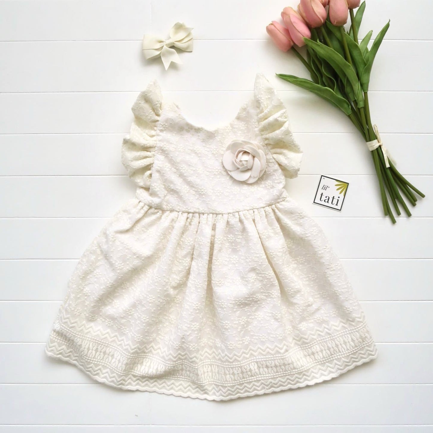 Periwinkle Dress in Ivory Floral Eyelet - Lil' Tati