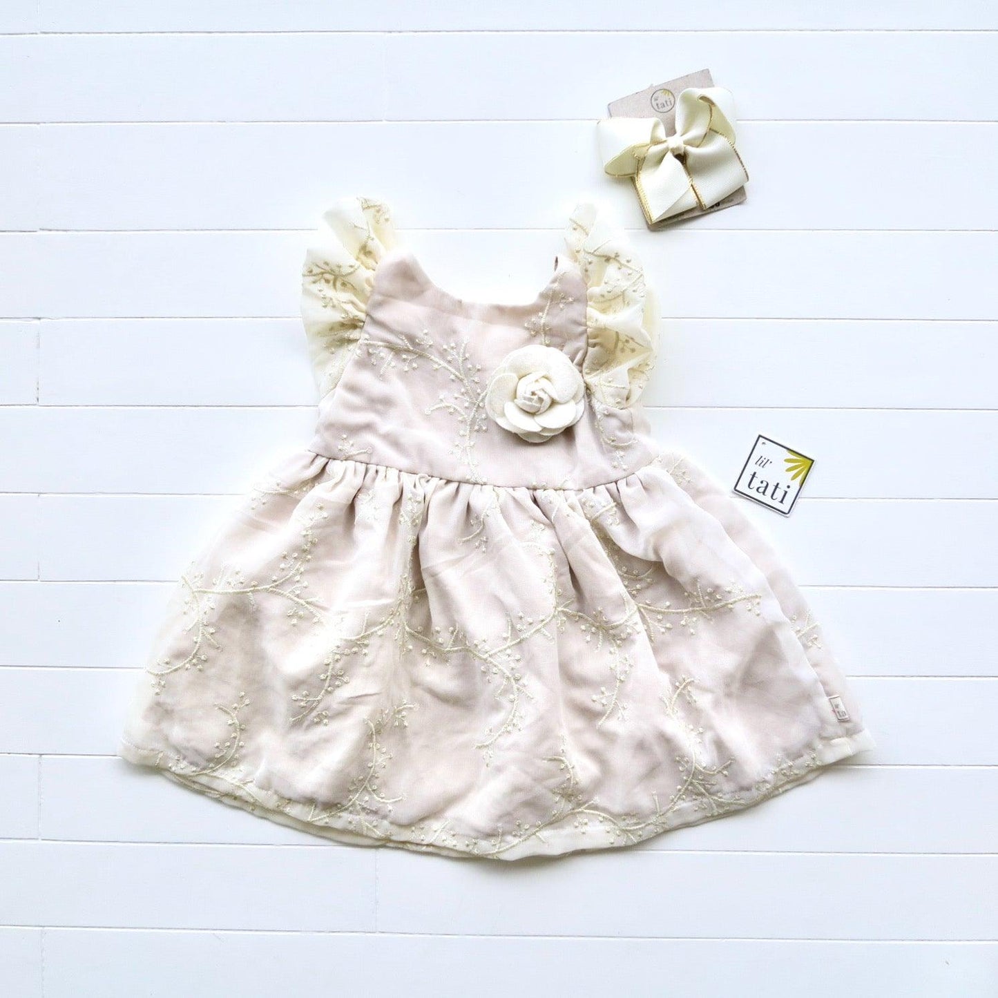 Periwinkle Dress in Nude Vine Tulle - Lil' Tati