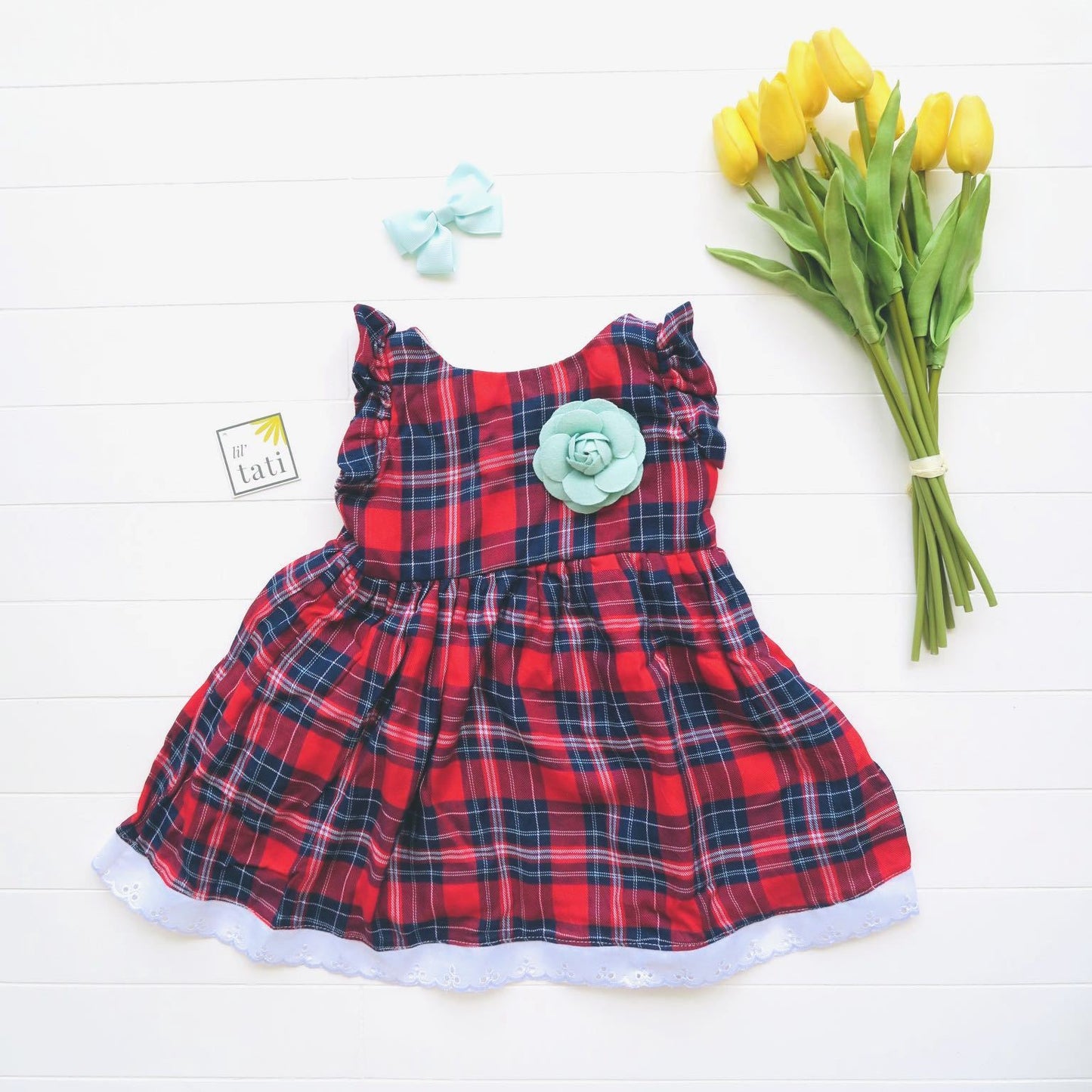 Periwinkle Dress in Red Tartan - Lil' Tati