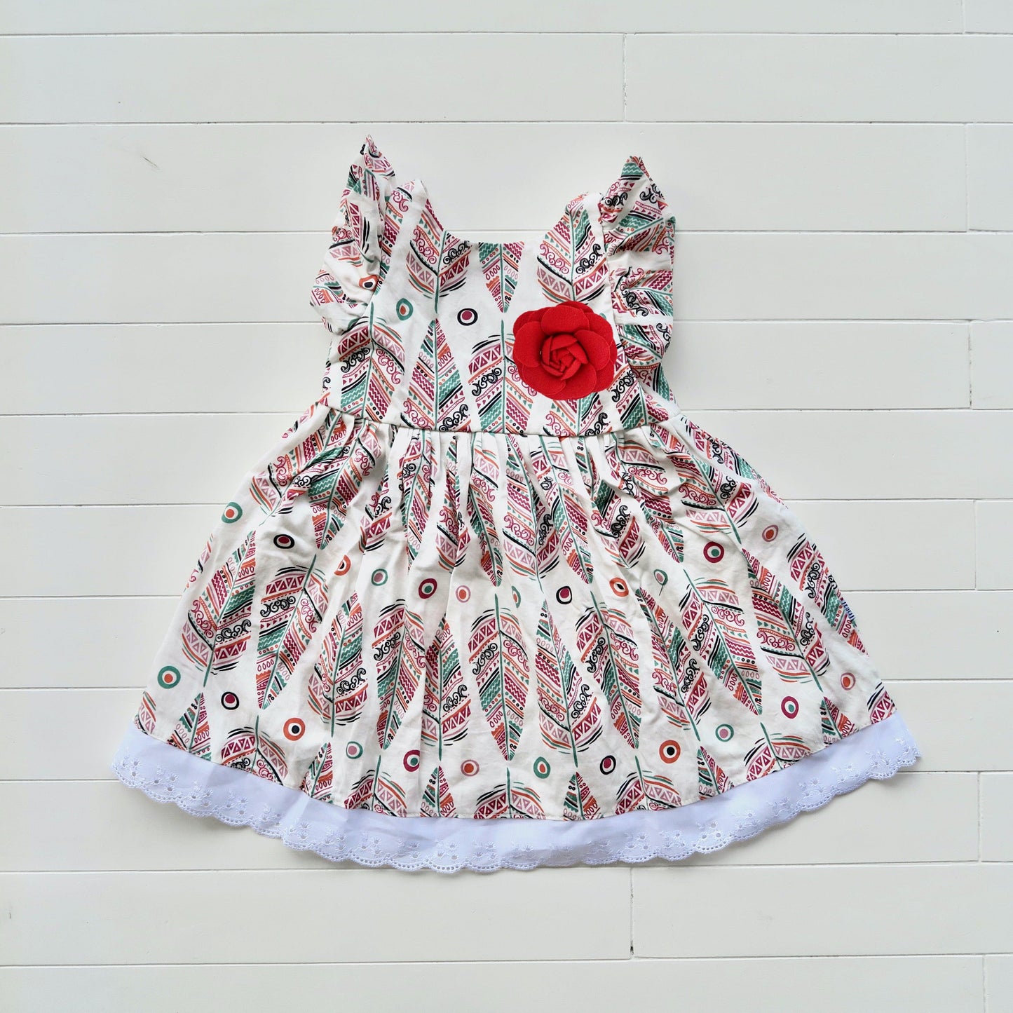 Periwinkle Dress in Vivid Feathers White Print - Lil' Tati