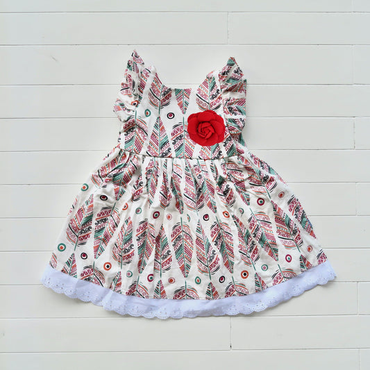 Periwinkle Dress in Vivid Feathers White Print - Lil' Tati