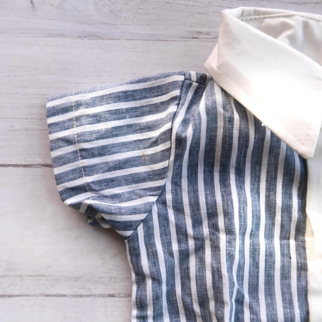 Pine Playsuit in Navy Stripes and White Linen - Lil' Tati