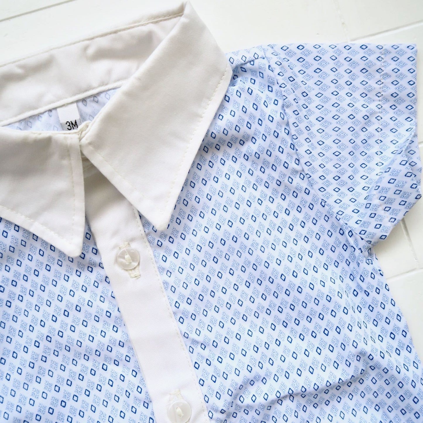 Pine Collared Onesie in Tiny Blue Diamonds - Lil' Tati