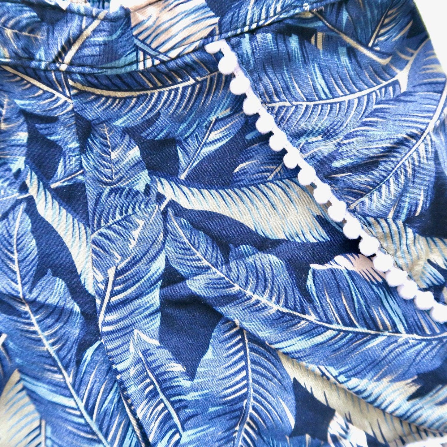 Pompom Shorts in Banana Leaves Navy Print - Lil' Tati