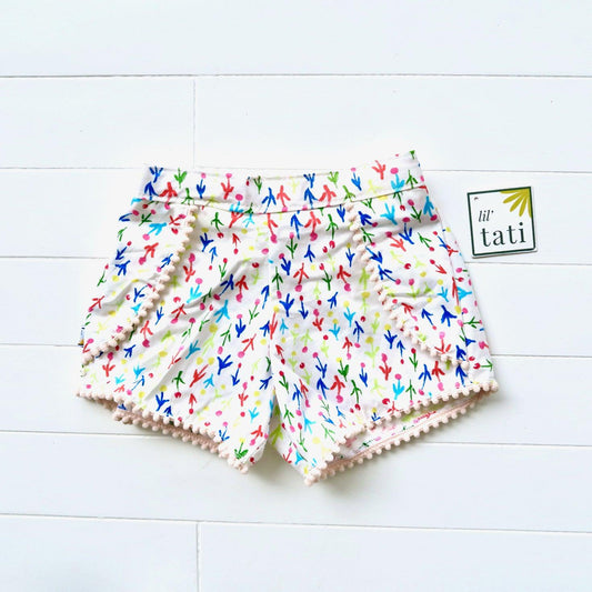 Pompom Shorts in Colorful Tulips Print - Lil' Tati
