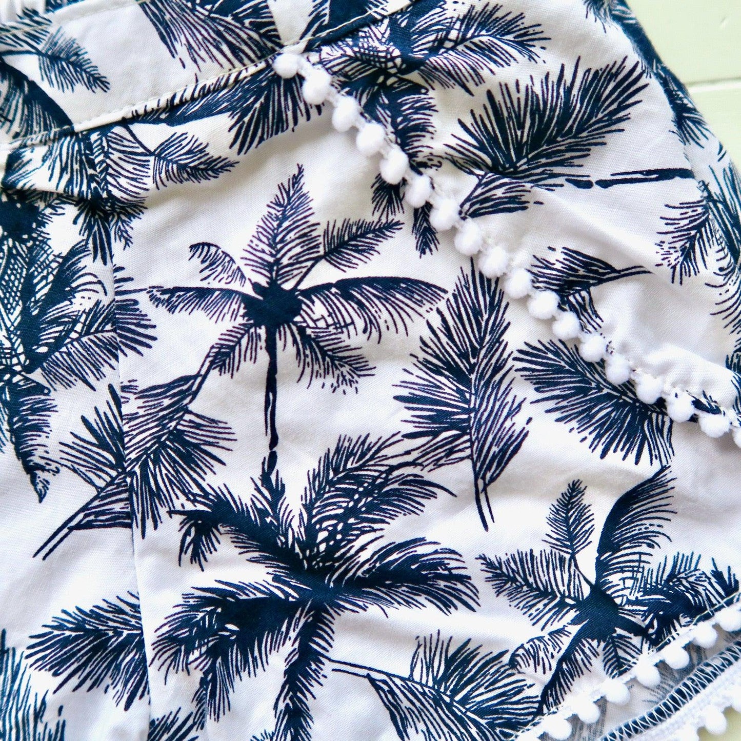 Pompom Shorts in Navy Coconut Trees - Lil' Tati