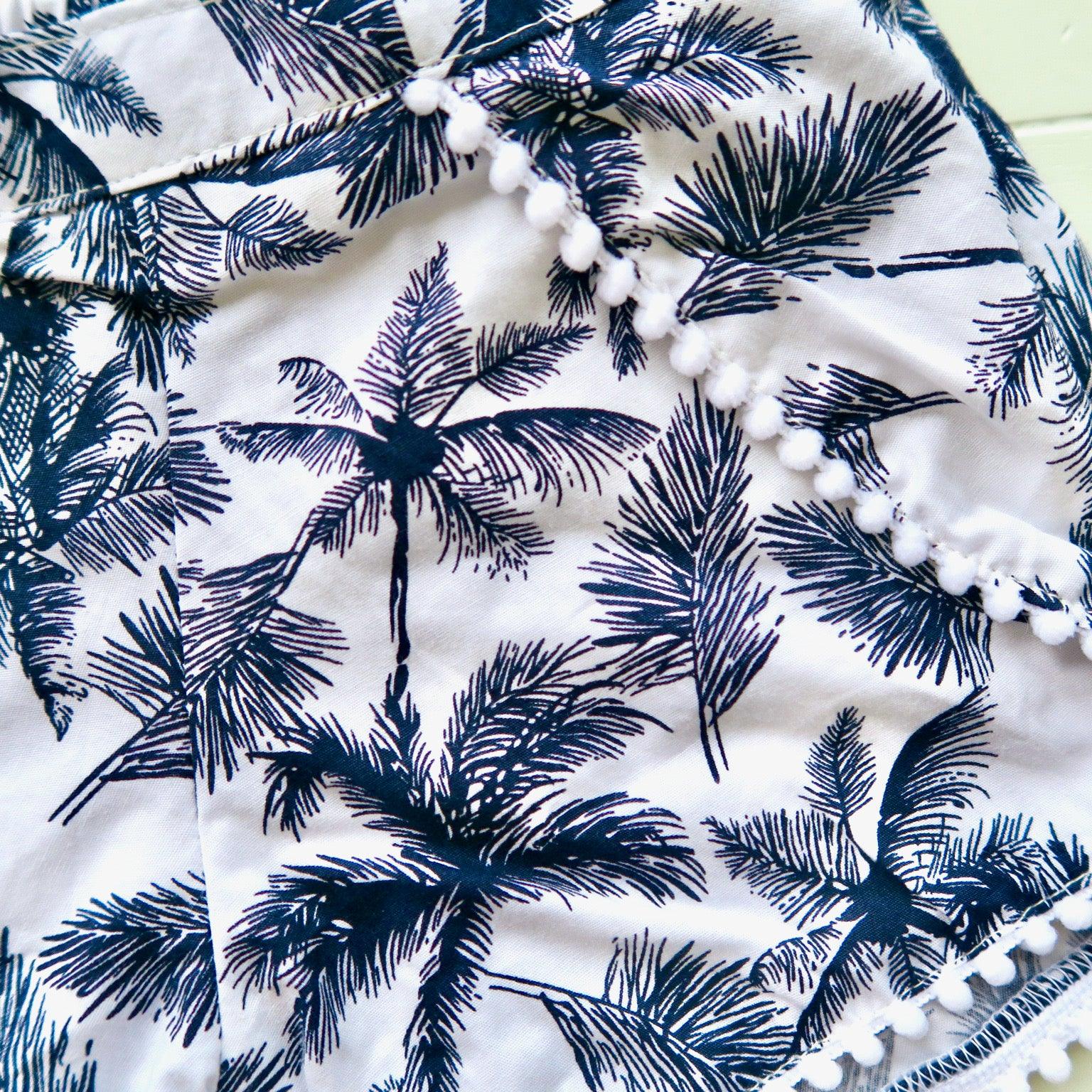 Pompom Shorts in Navy Coconut Trees - Lil' Tati
