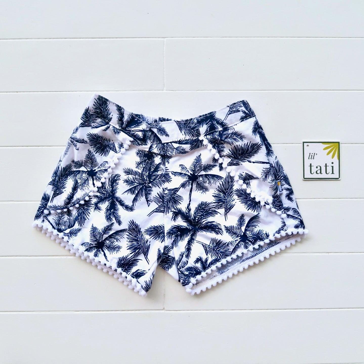 Pompom Shorts in Navy Coconut Trees - Lil' Tati