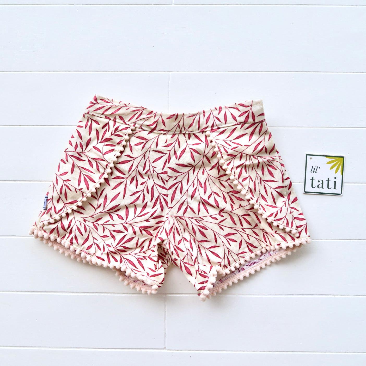 Pompom Shorts in Red Leaves - Lil' Tati
