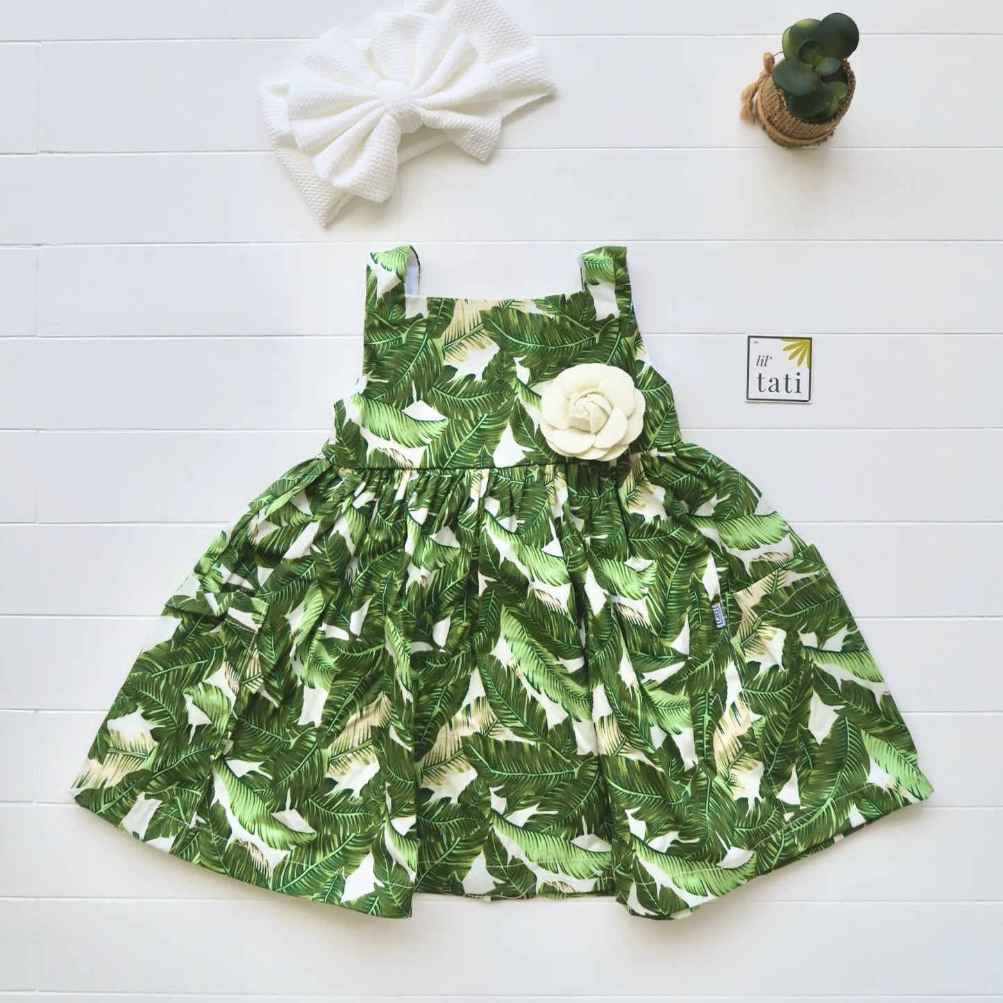 Poppy Dress in Banana Leaves Collage Print - Lil' Tati