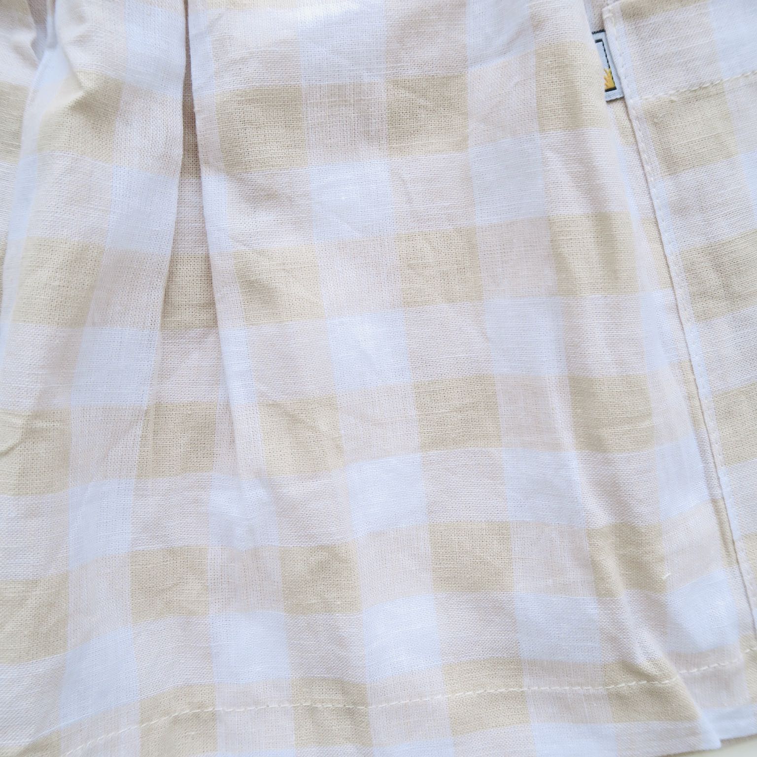 Poppy Dress in Beige Checkered Linen - Lil' Tati