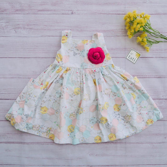 Poppy Dress in Pastel Hexagon Print - Lil' Tati