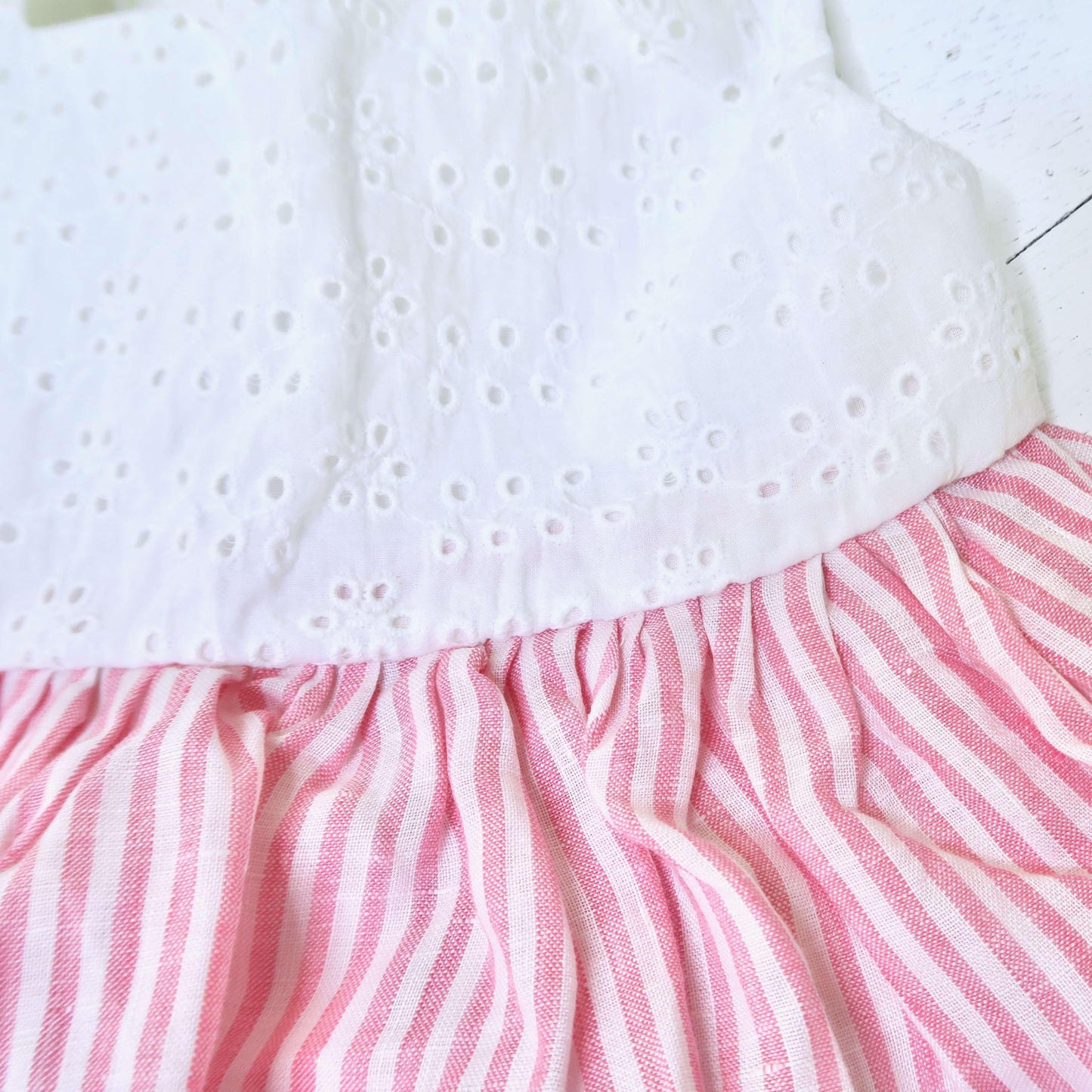 Poppy Dress in White Eyelet and Arcadia Red Stripes - Lil' Tati
