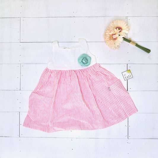 Poppy Dress in White Eyelet and Arcadia Red Stripes - Lil' Tati