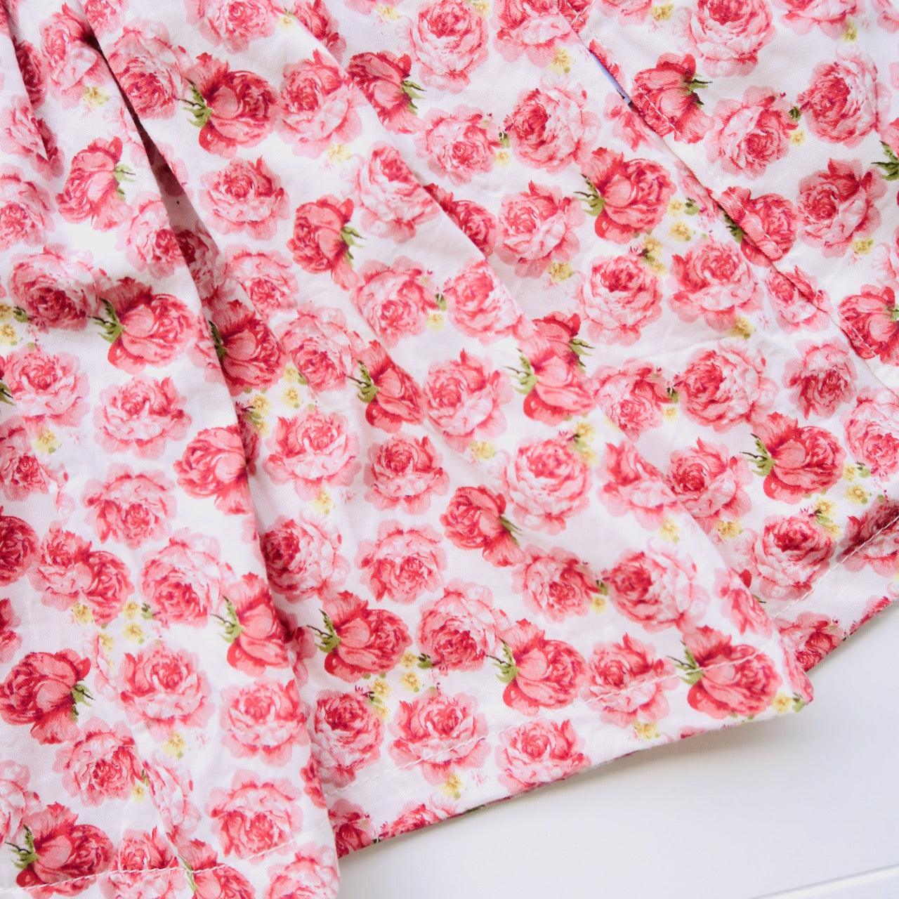Poppy Ribbon Dress in Pretty Roses and White Linen - Lil' Tati