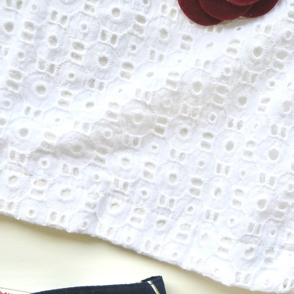 Sage Top and Skirt in Aztec White Embroidery and Navy Cherries - Lil' Tati