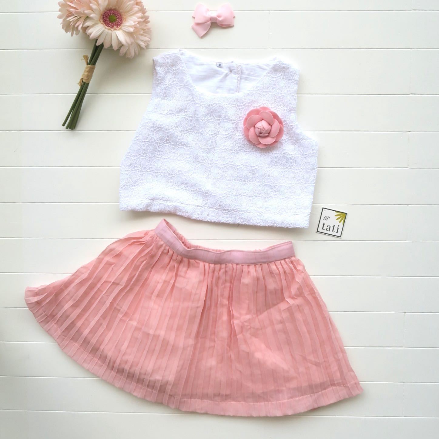 Sage Top and Skirt in Circles Eyelet Top & Electric Pleats Skirt - Lil' Tati