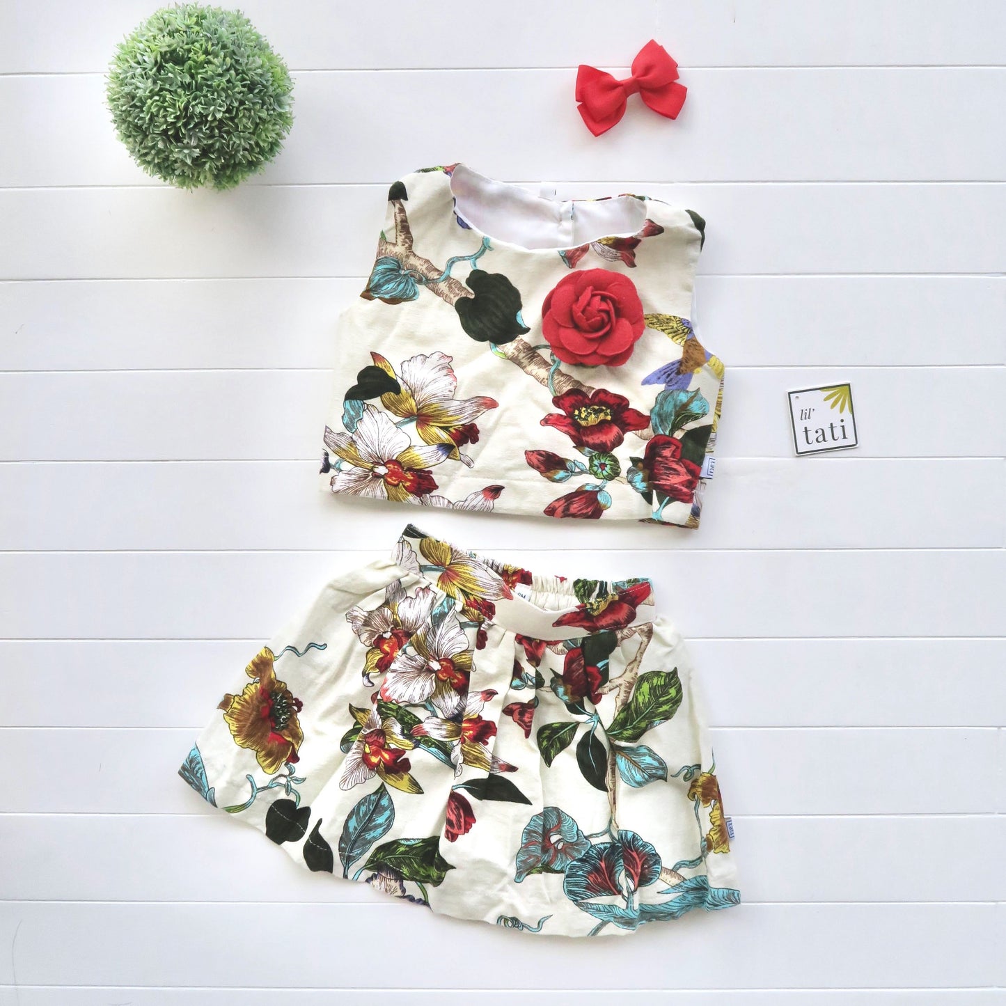 Sage Top and Skirt in Hummingbird Linen - Lil' Tati