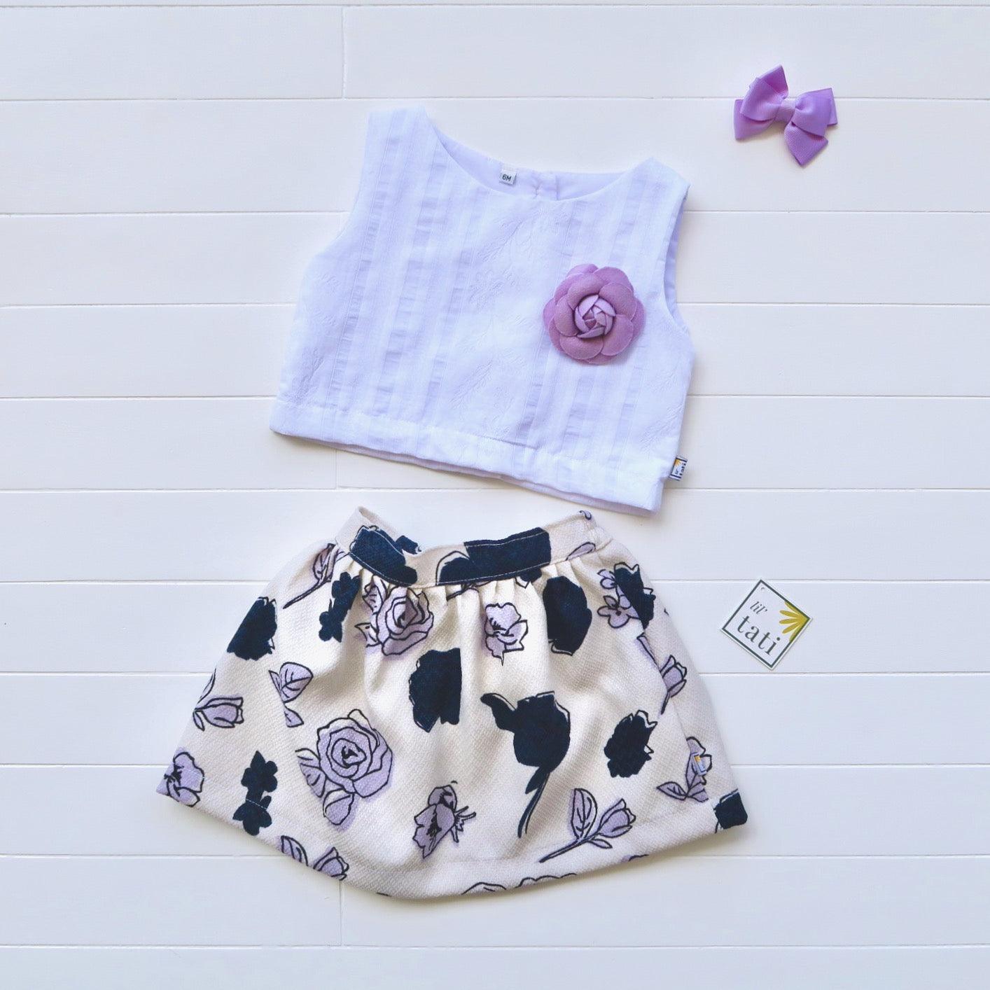 Sage Top and Skirt in White Embroidery and Purple Hue - Lil' Tati