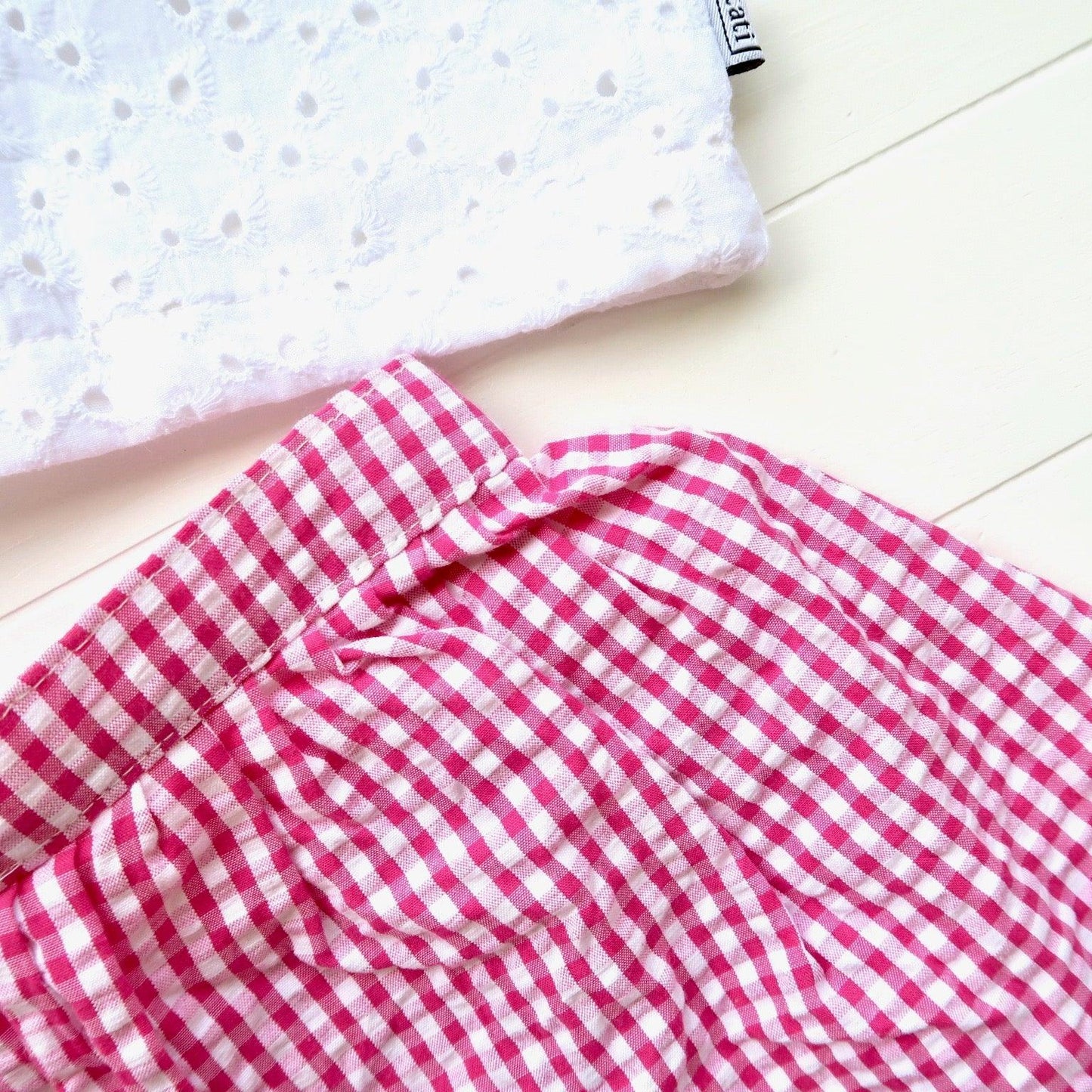 Sage Top and Skirt in White Eyelet and Strawberry Red Seersucker - Lil' Tati