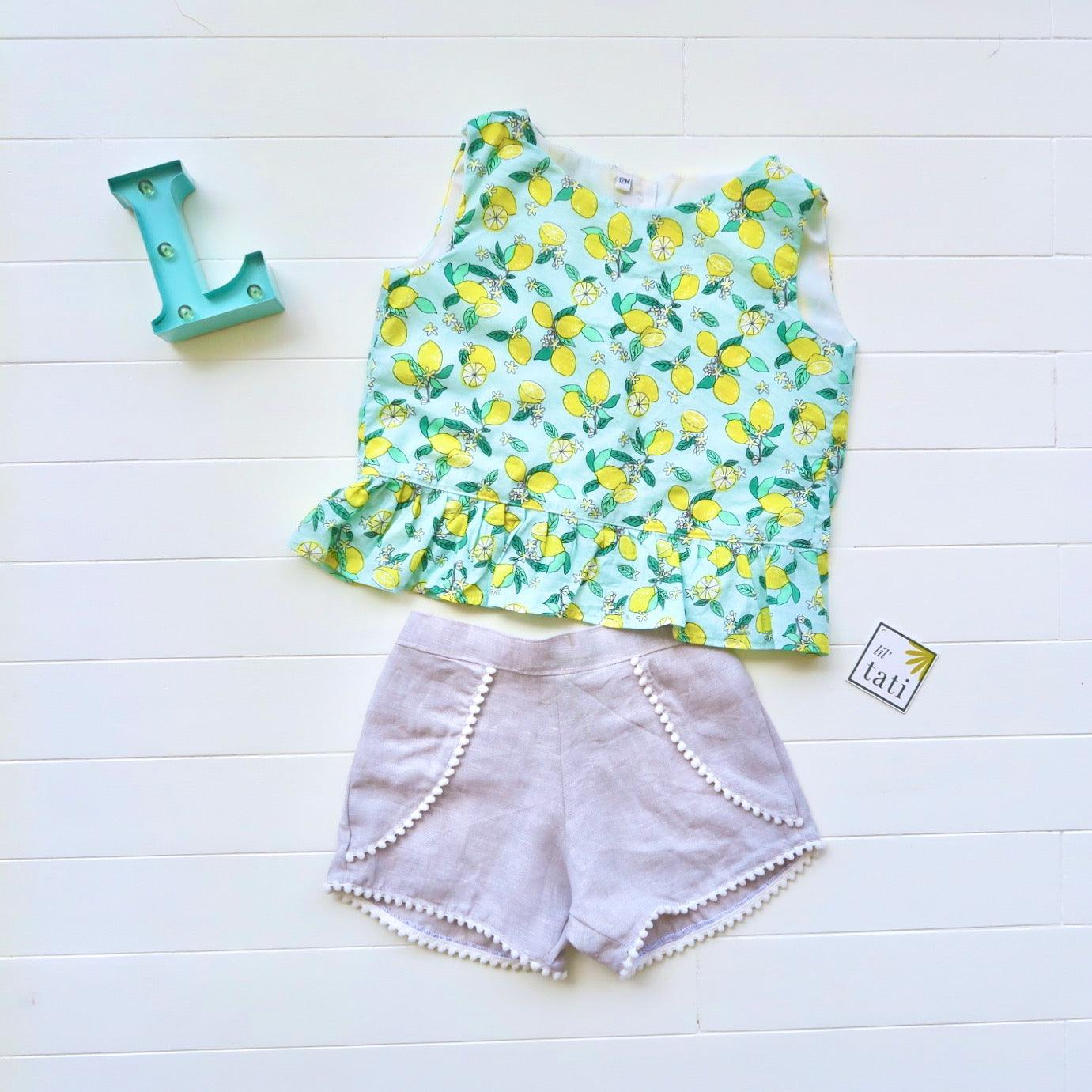 Sage Ruffle Top and Pompom Shorts - Lil' Tati