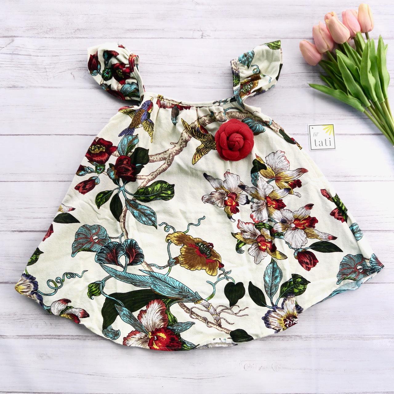 Sunflower Dress in Humming Bird Linen - Lil' Tati