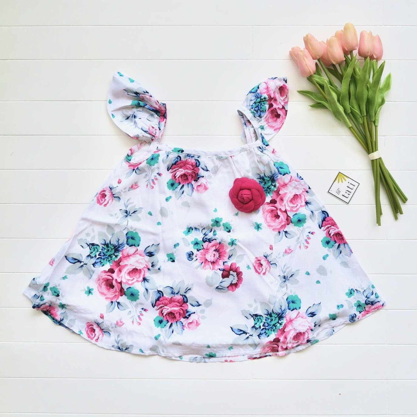 Sunflower Dress in Posh Flowers Print - Lil' Tati