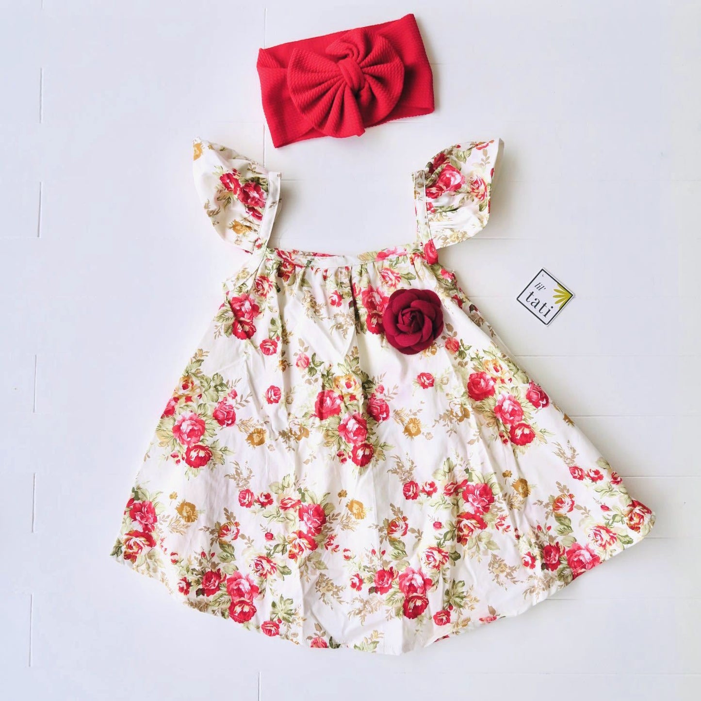 Sunflower Dress in Red Flowers Print - Lil' Tati