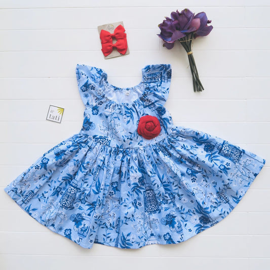 Suntan Dress in Asian Porcelain - Lil' Tati