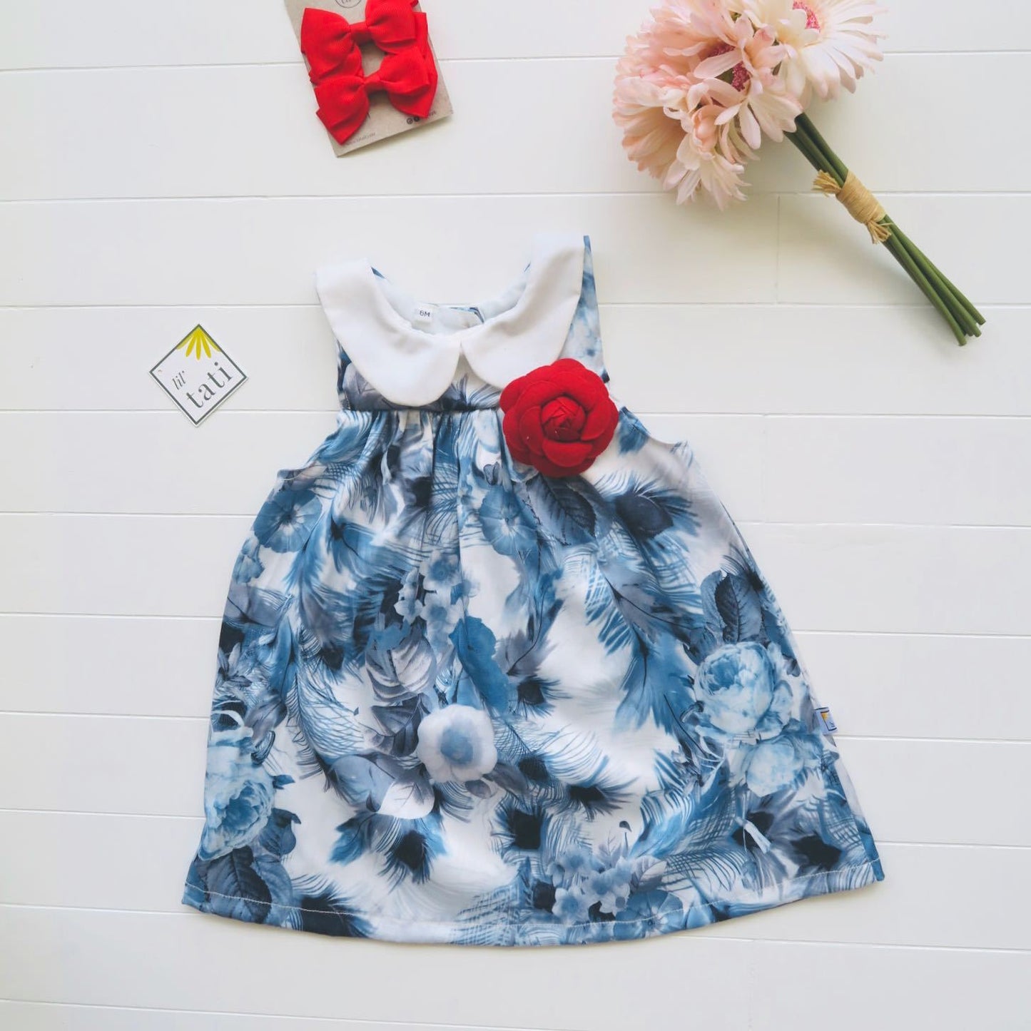 Tea Rose Dress in Blue Feather Sateen - Lil' Tati