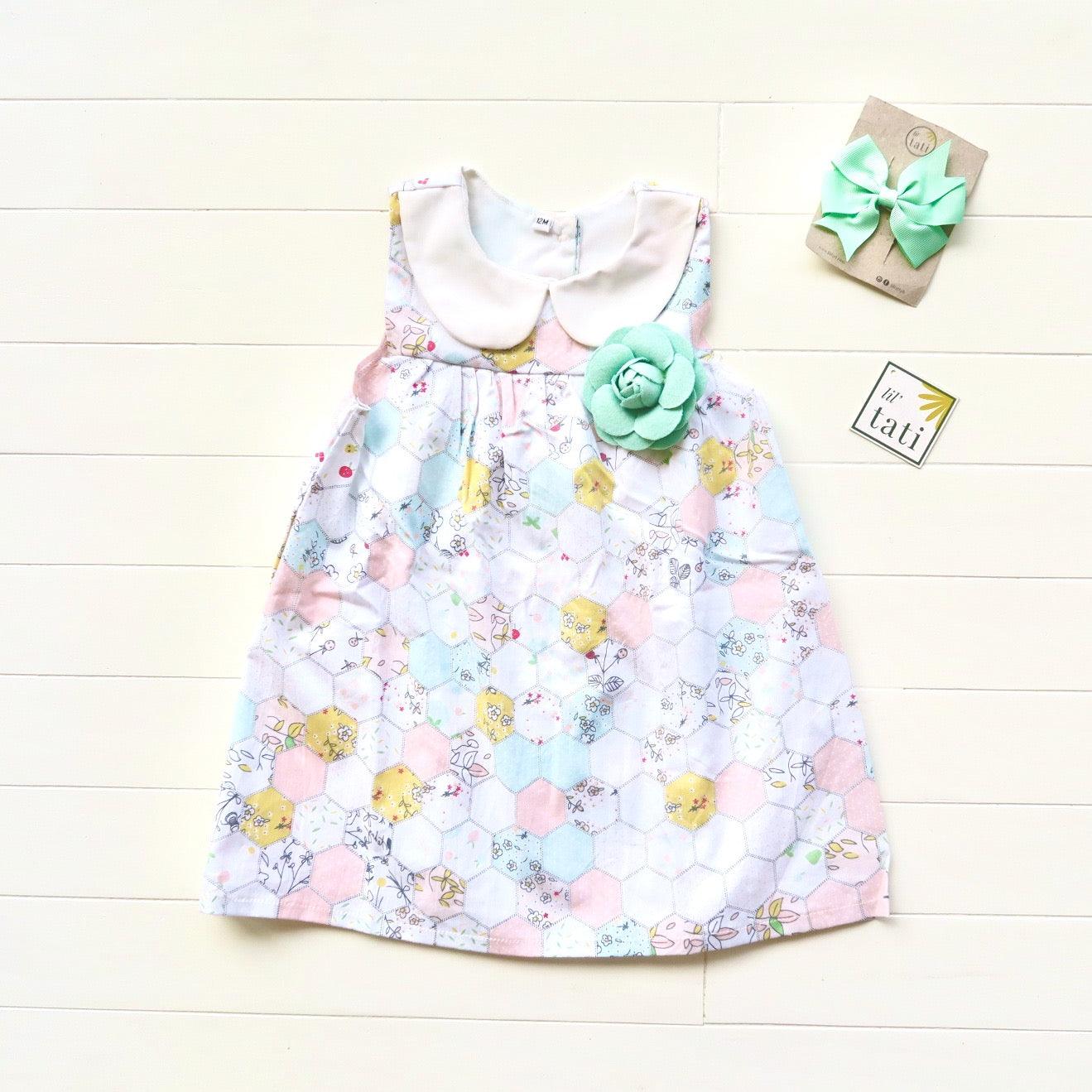 Tea Rose Dress in Pastel Merry Hexagon - Lil' Tati