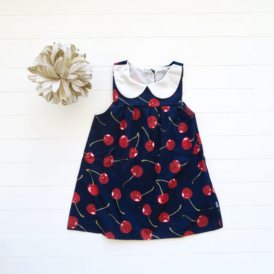 Tea Rose Dress in Navy Cherries Print - Lil' Tati