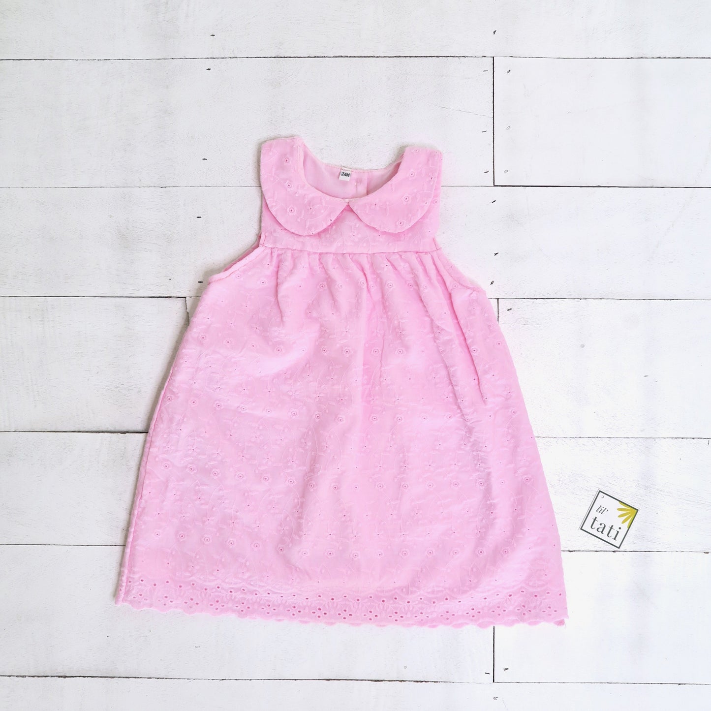 Tea Rose Dress in Pink Eyelet - Lil' Tati