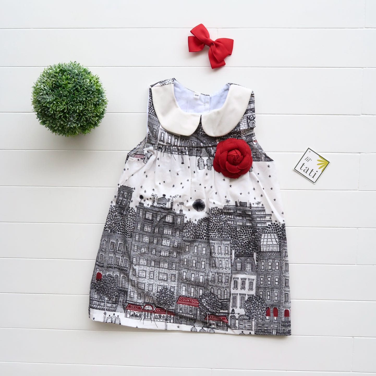 Tea Rose Dress in Skyline Red Print - Lil' Tati