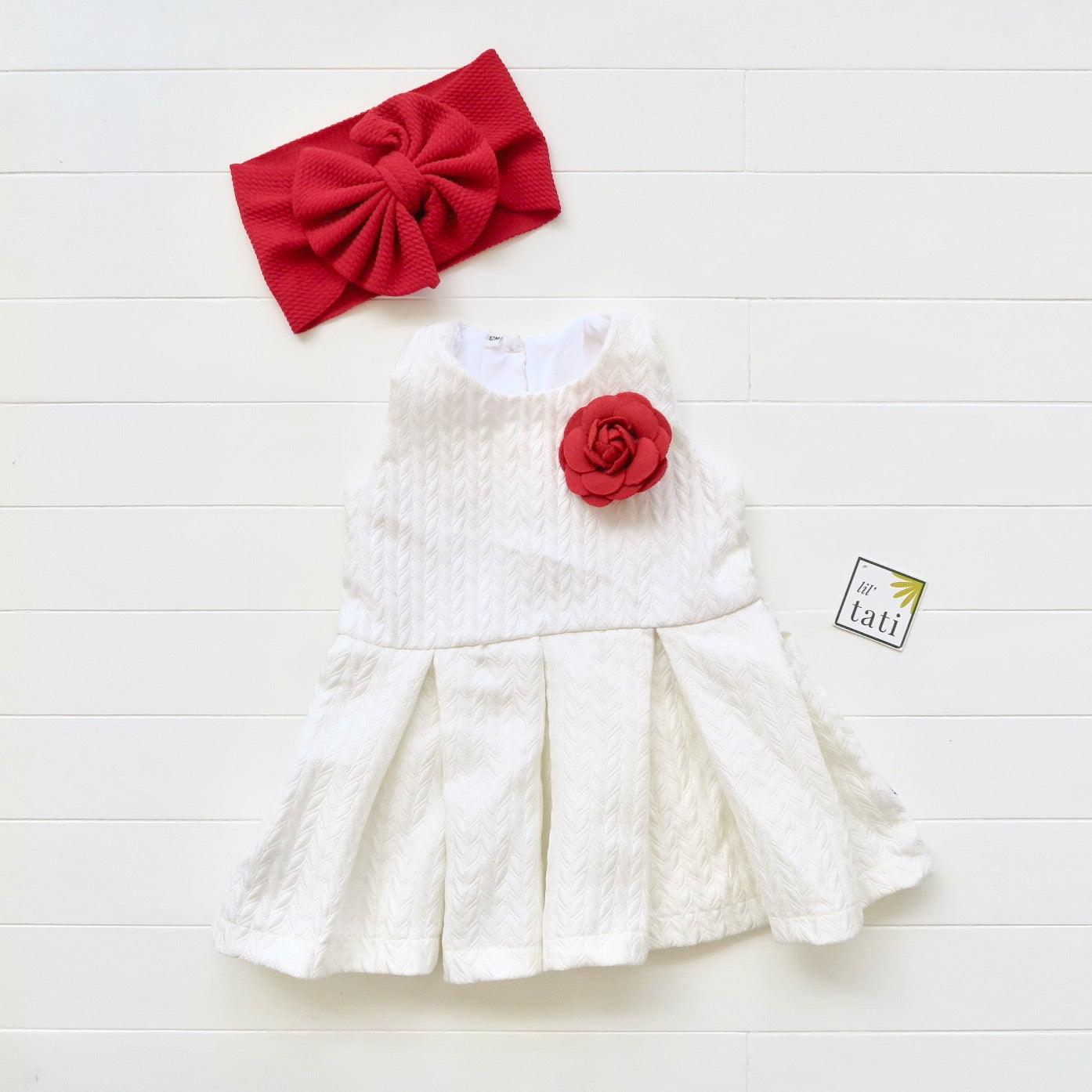 Tulip Dress in Royal Leaves White - Lil' Tati