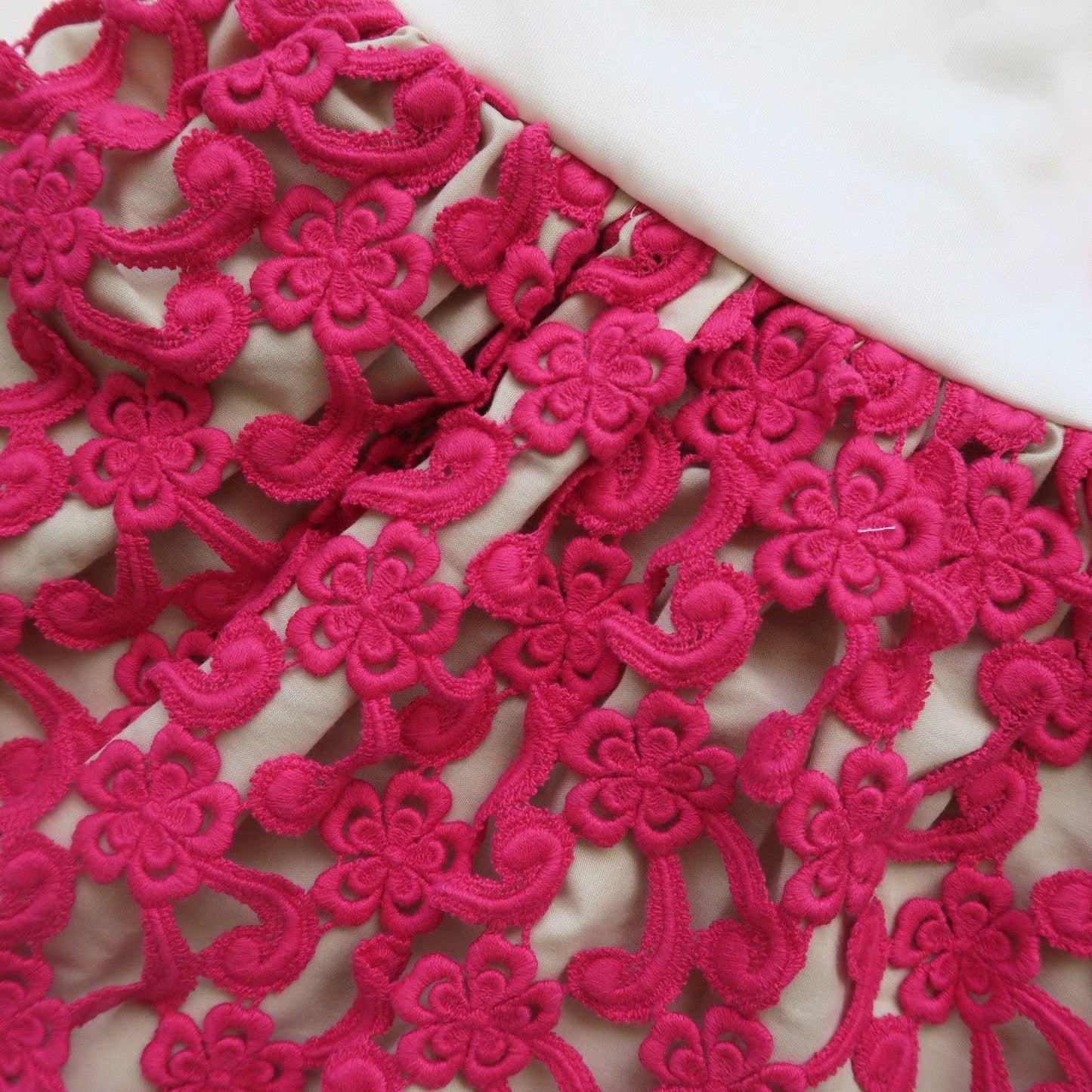 Iris Dress in White Neoprene & Magenta Swirl Lace - Lil' Tati
