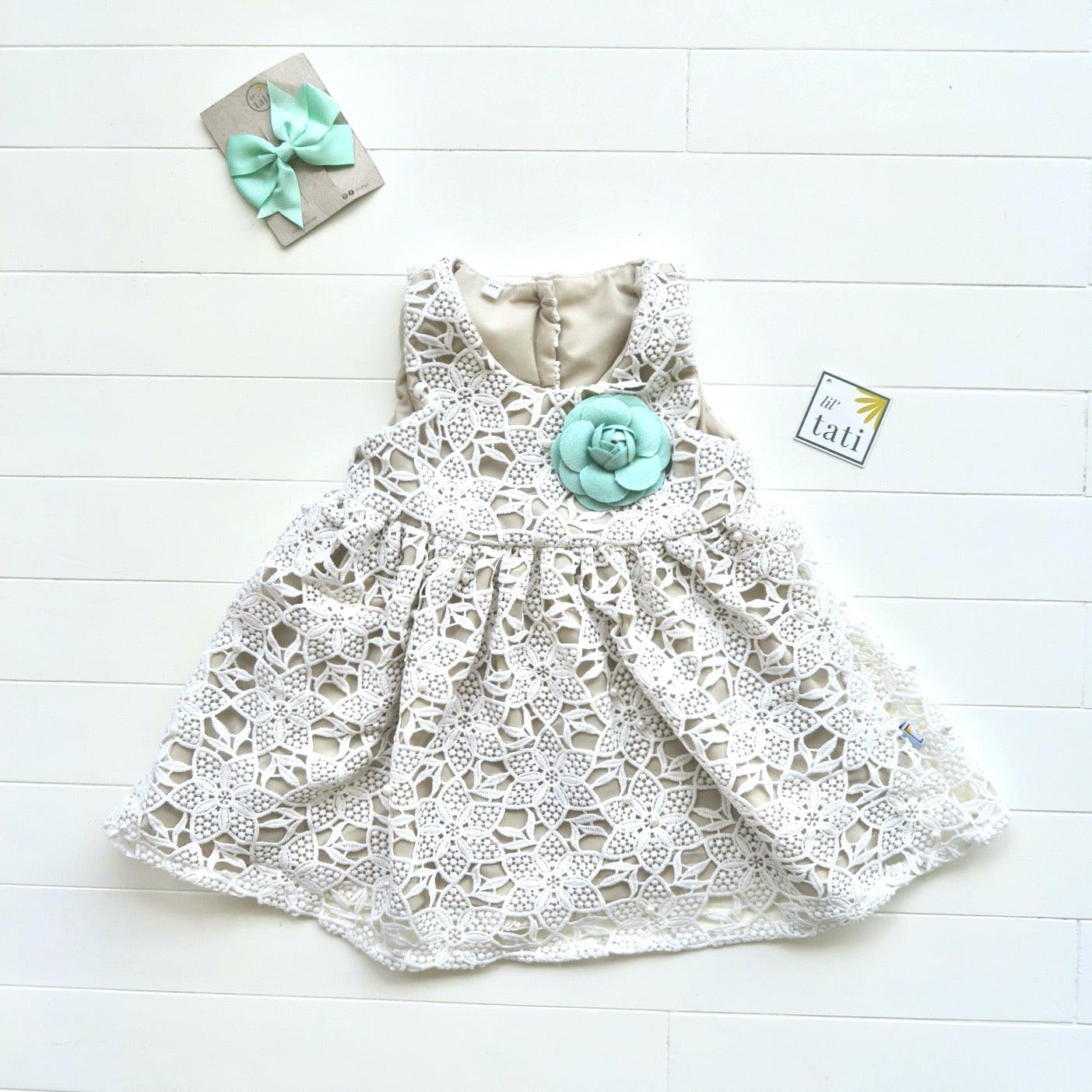 Iris Dress in White Pearl Lace - Lil' Tati