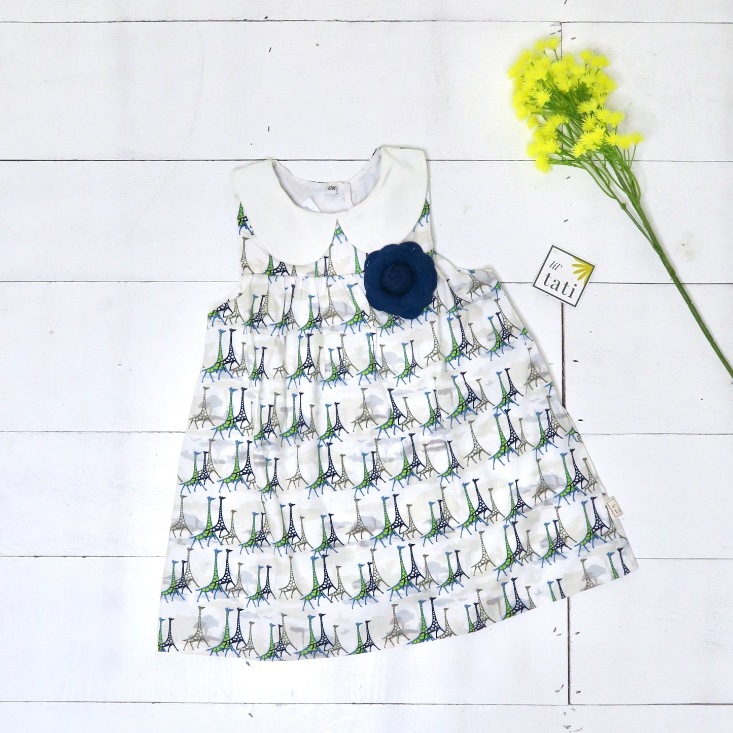 Tea Rose Dress in Blue Giraffe Print - Lil' Tati