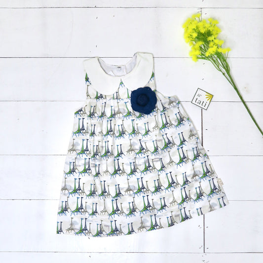 Tea Rose Dress in Blue Giraffe Print - Lil' Tati