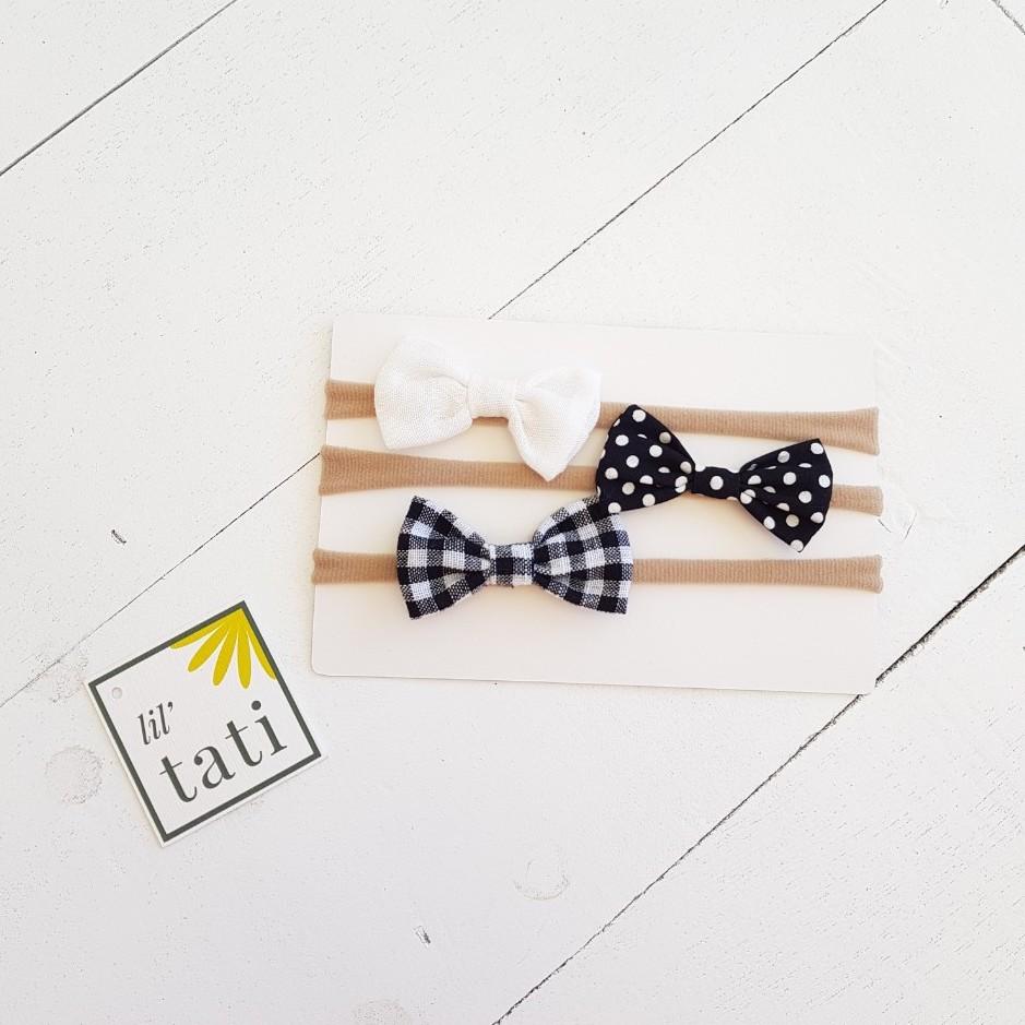 Cotton Tuxedo Bow Nylon Elastic Softband - Lil' Tati