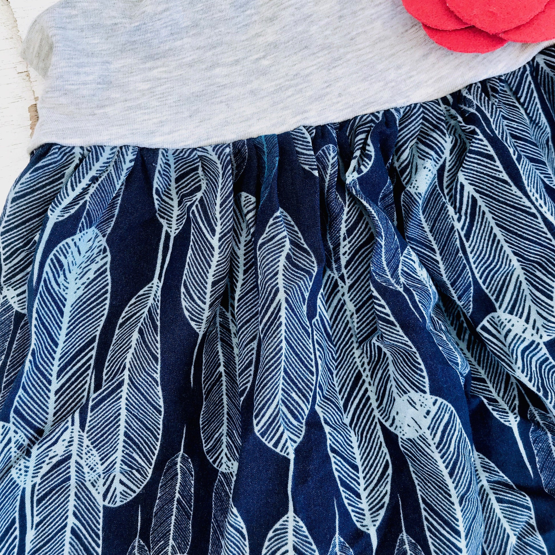 Dahlia Dress - Tie-Strap in Gray Cotton Stretch and Feather Blue - Lil' Tati