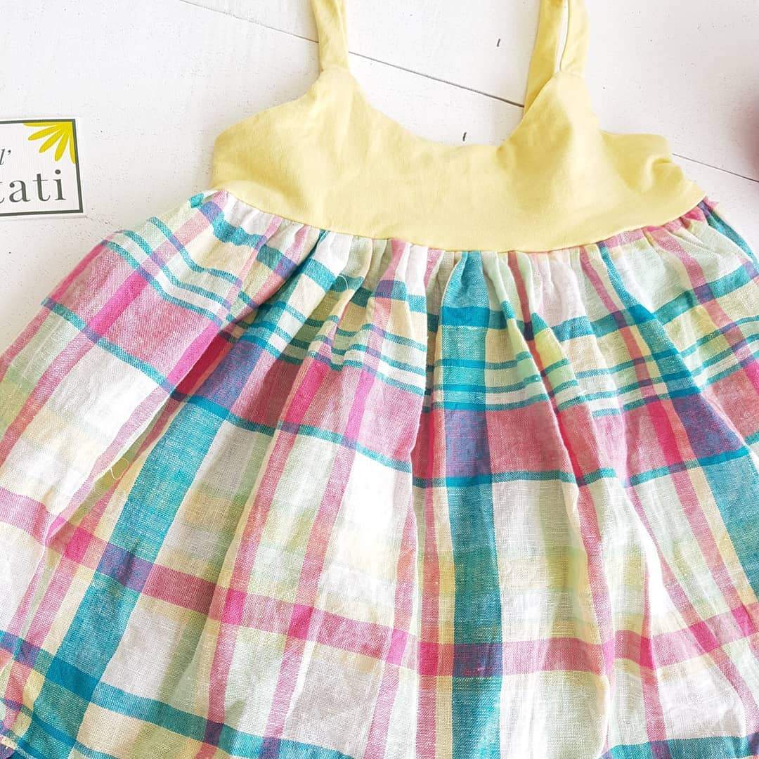 Dahlia Dress in Yellow Stretch and Bright Plaid - Lil' Tati