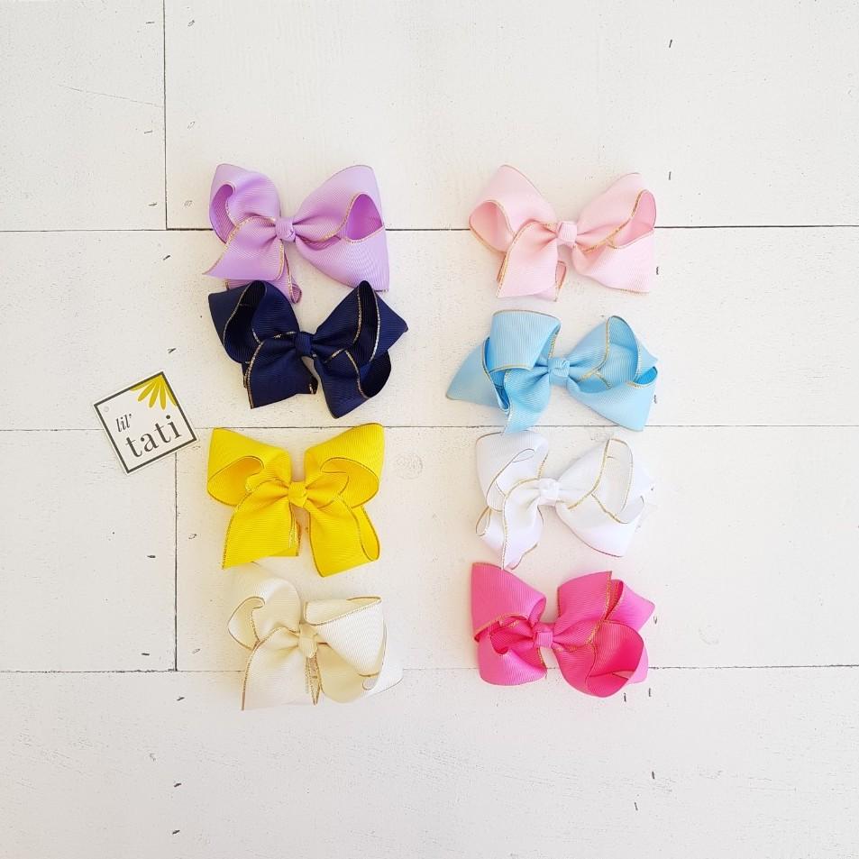 Double Bow with Gold Trimmings Hair Clips - Lil' Tati
