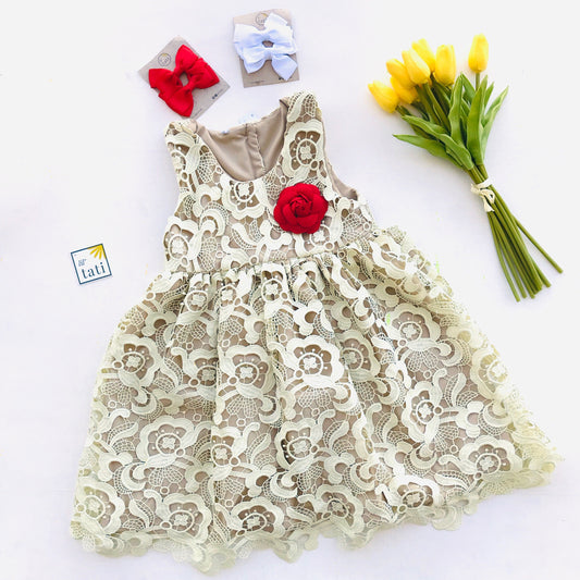 Iris Dress in Pale Yellow Lace - Lil' Tati
