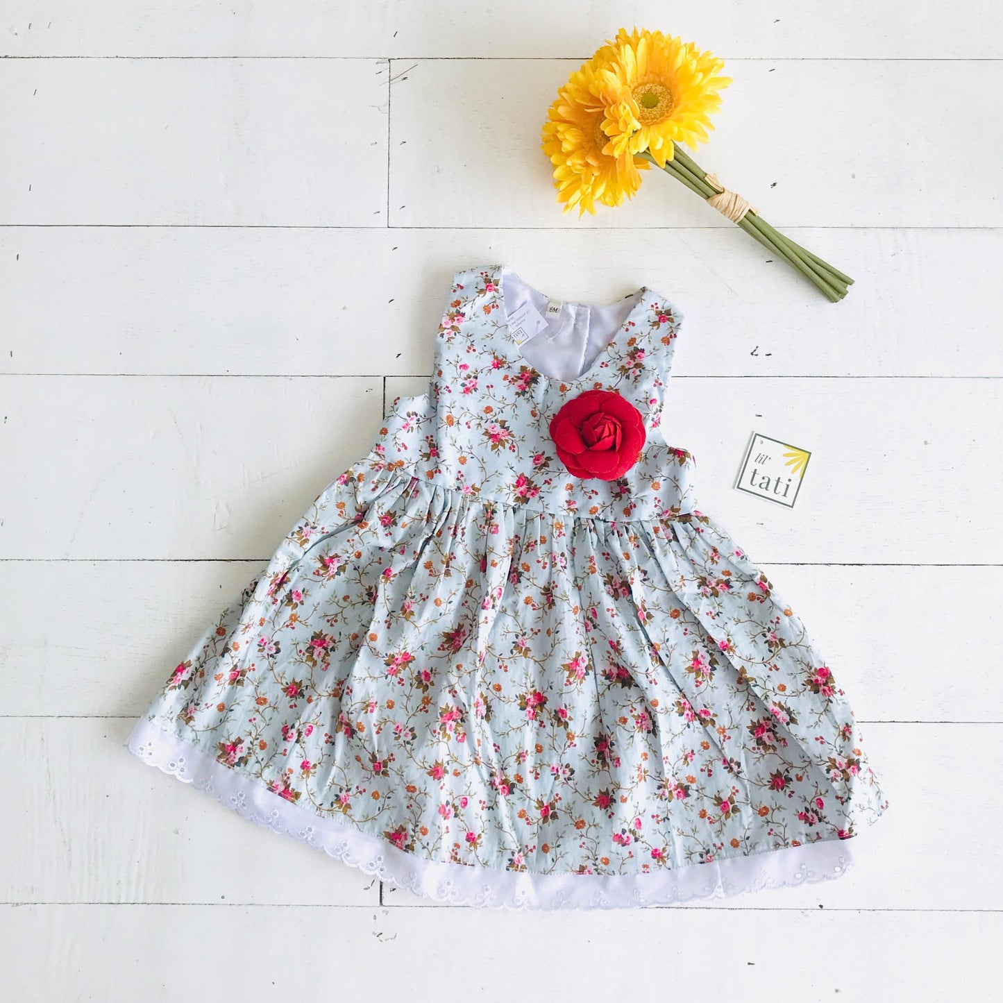 Iris Dress in Rose Vine Blue Print - Lil' Tati