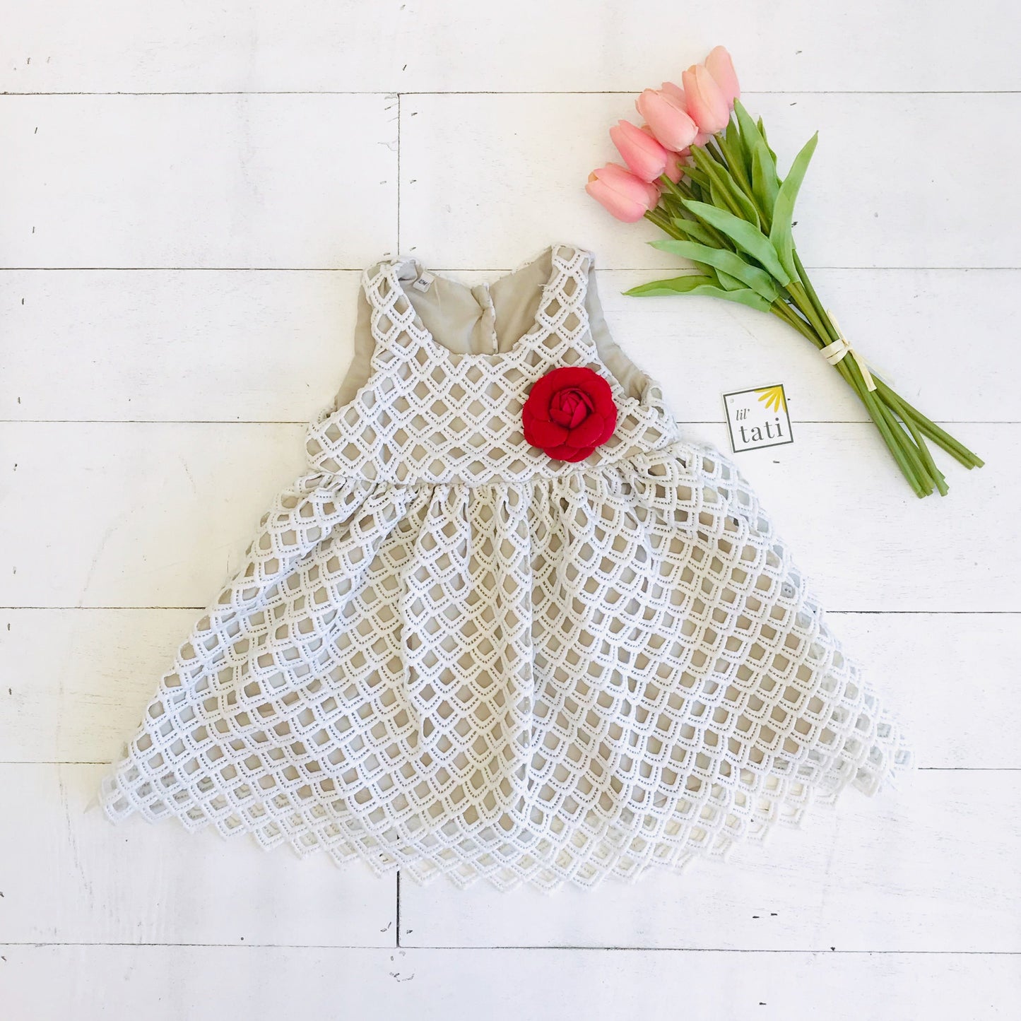 Iris Dress in White Diamond Lace - Lil' Tati