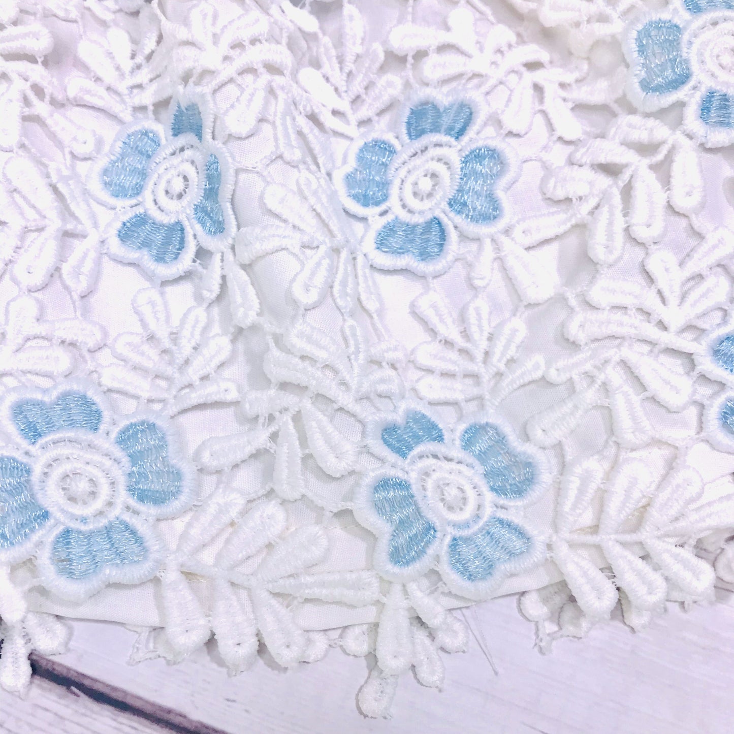 Iris Dress in White Neoprene & Sky Blue Floral Lace - Lil' Tati