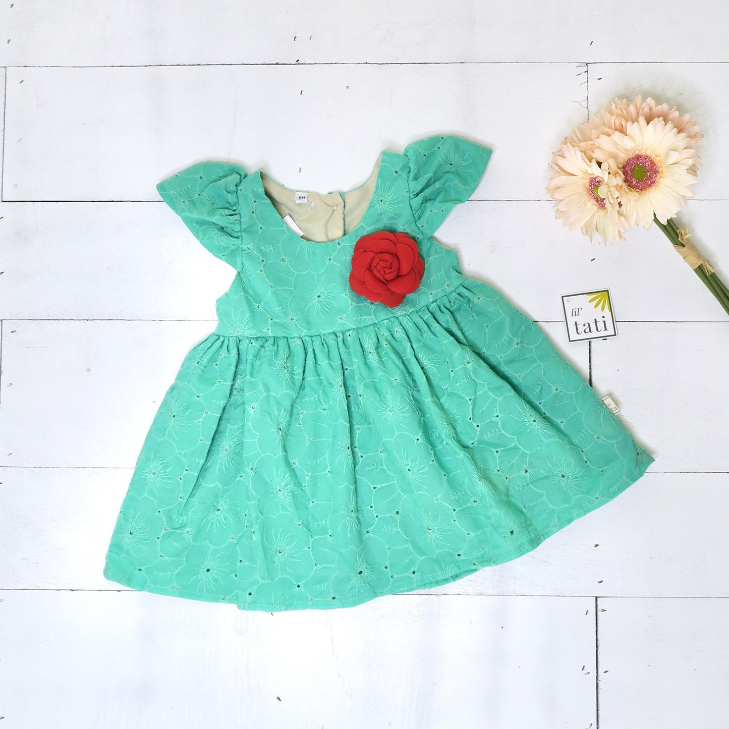 Lotus Dress in Jade Floral Eyelet - Lil' Tati